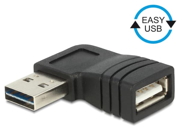 Delock Adapter EASY-USB 2.0-A male > USB 2.0-A female angled left / right - Typbytare för USB - USB (hona) till USB (hane) - 90° kontakt - svart