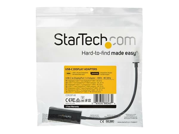 StarTech.com CDP2DP14B, USB Type-C, DisplayPort-lähtö, 7680 x 4320 pikseliä