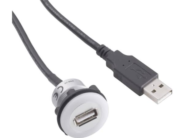 TRU COMPONENTS USB-05 USB-indbygningsstik 2.0 Tilslutning, indbygning USB-stiktype A, belyst på USB-stiktype A med 60 cm kabel Indhold: 1 stk