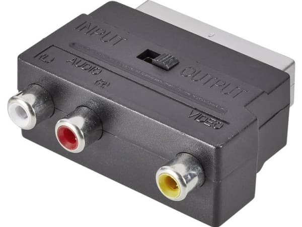 SpeaKa Professional SP-7870340 Phono / Scart Adapter [3x Cinch-bøsning - 1x SCART-stik] Sort med omskifter