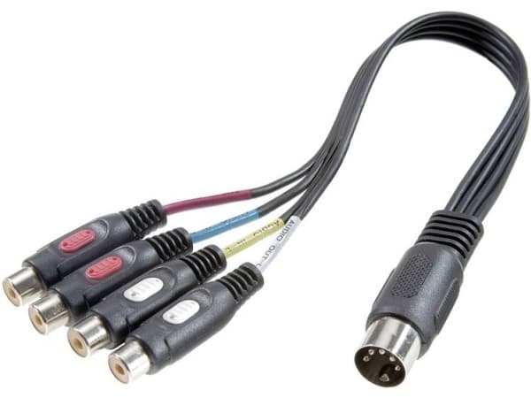 SpeaKa Professional SP-7870300 Phono / DIN-tilslutning Audio Y-adapter [1x Diodestik 5-pol. (DIN) - 4x Cinch-bøsning] Sort