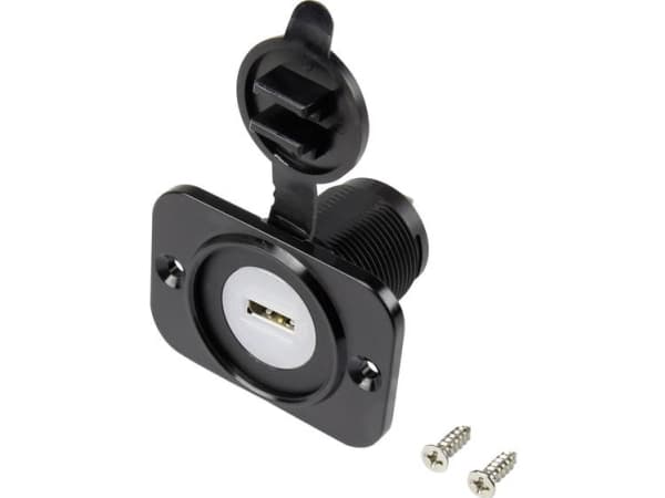USB-uttag för infälld montering med dammskyddskåpa Anslutning, infälld montering vertikal Enkel, rektangulär front 43,1 x 60 mm, med blå belysning 12