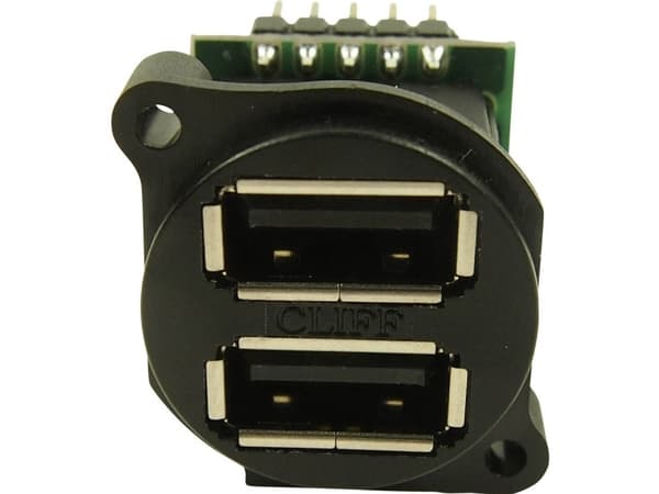 Dubbel USB-kontakt i XLR-design Anslutning, infälld montering vertikal CP30090 XLR-USB2x2 CP30090 Cliff Innehåll: 1 st