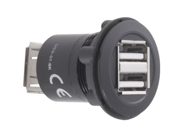 TRU COMPONENTS USB-07-BK USB-dobbeltindbygningstilslutning 2.0 Tilslutning, indbygning, Adapter 2 x USB-tilslutning (type A) til 2 x USB-tilslutning