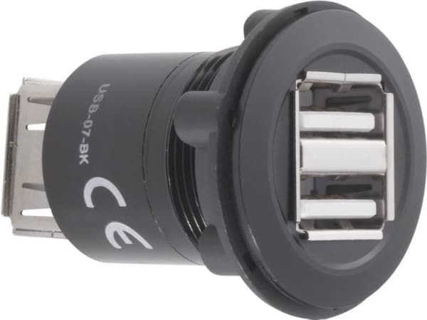 TRU COMPONENTS USB-07-BK USB-dobbeltindbygningstilslutning 2.0 Tilslutning, indbygning, Adapter 2 x USB-tilslutning (type A) til 2 x USB-tilslutning