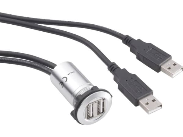 TRU COMPONENTS USB-06 USB-dobbeltindbygningsstik 2.0 Tilslutning, indbygning 2 X USB-stik type A på 2 x USB-stik type A med 60 cm kabel Indhold: 1 st