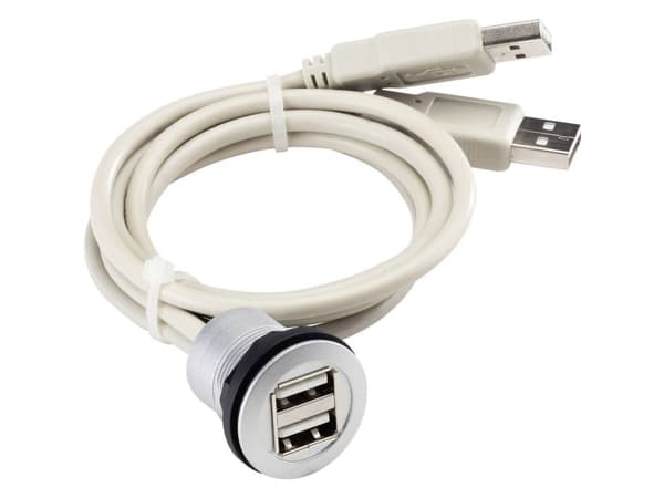USB-indbygningstilslutning 2.0, type A dobbelt Tilslutning, indbygning RRJ_2USB 2 x USB type A hunstik på 2 x USB type A-stik RRJ_2USB Schlegel Indho