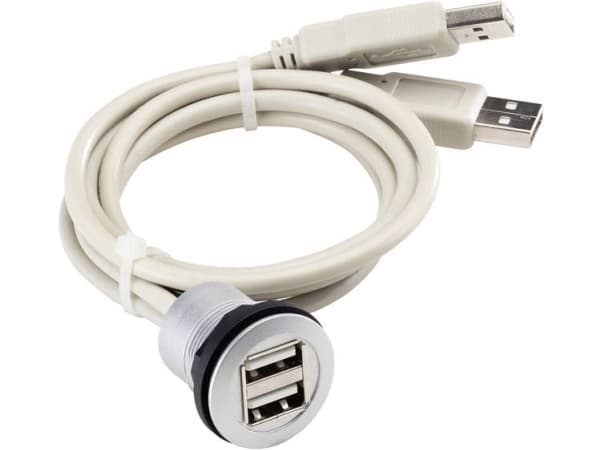 USB-indbygningstilslutning 2.0, type A dobbelt Tilslutning, indbygning RRJ_2USB 2 x USB type A hunstik på 2 x USB type A-stik RRJ_2USB Schlegel Indho