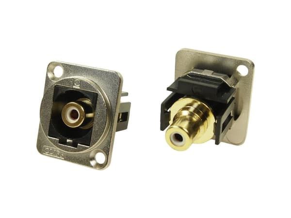 XLR Adapter RCA-stik til RCA Female White Adapter, indbygning CP30231M CP30231M Cliff Indhold: 1 stk