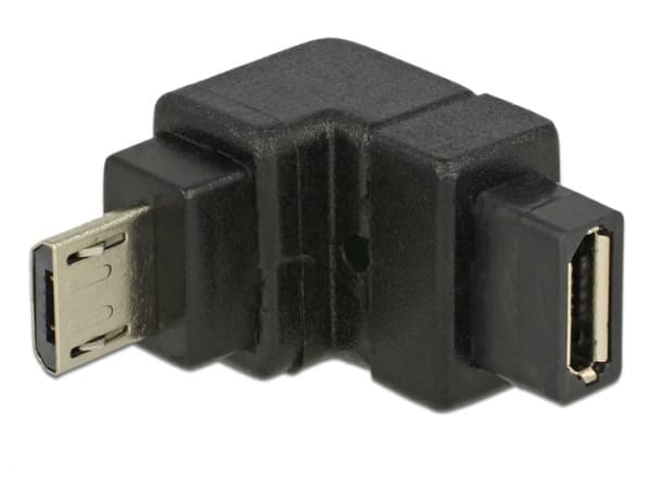 Delock - USB-adapter - Micro-USB type B (hunn) til Micro-USB type B (hann) - 90°-kontakt, nedvinklet kontakt - svart