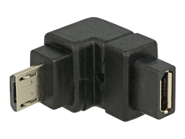 Delock - USB-adapter - Micro-USB type B (hunn) til Micro-USB type B (hann) - 90°-kontakt, nedvinklet kontakt - svart