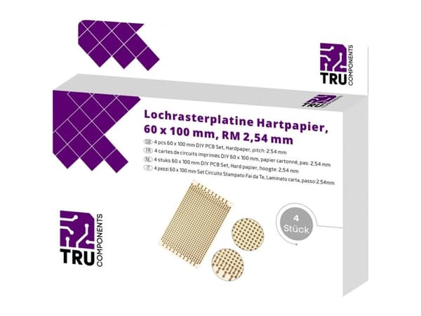 TRU COMPONENTS T1906SA037 Europrintplade Hårdt papir (L x B) 100 mm x 60 mm 35 µm Rastermål 2.54 mm Indhold 4 stk