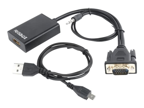 Cablexpert A-VGA-HDMI-01 - Video/lyd-adaptersett - svart - 1080p-støtte, aktivt brikkesett