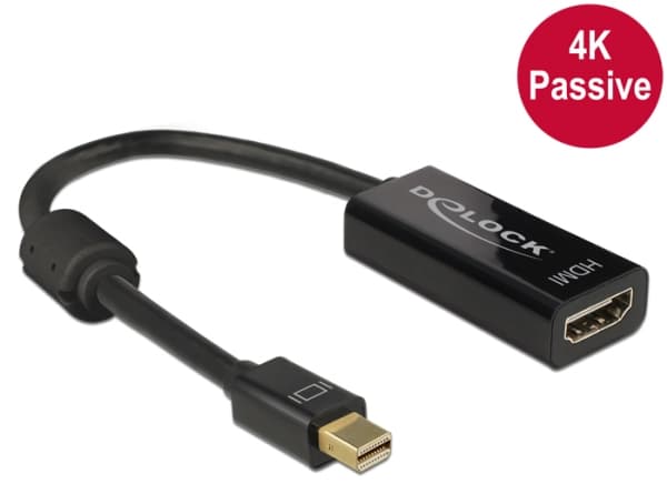 Delock 4K Passive - Video adapter - Mini DisplayPort hann til HDMI hunn - 20 cm - svart - 4K-støtte