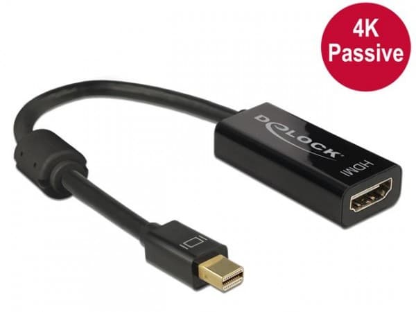 Delock 4K Passive - Video adapter - Mini DisplayPort hann til HDMI hunn - 20 cm - svart - 4K-støtte