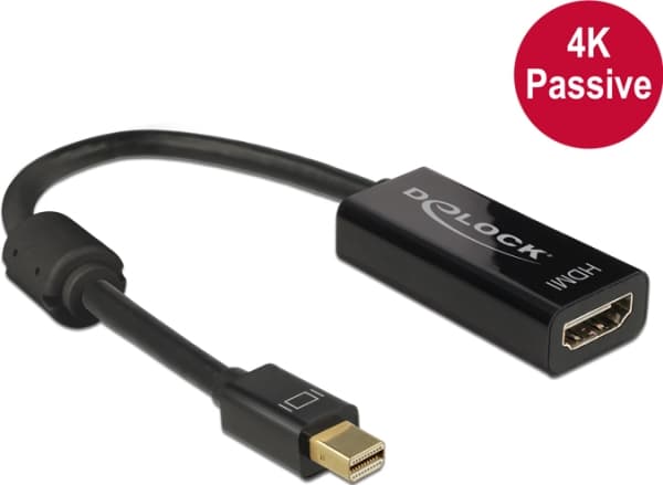 Delock 4K Passive - Video adapter - Mini DisplayPort hann til HDMI hunn - 20 cm - svart - 4K-støtte