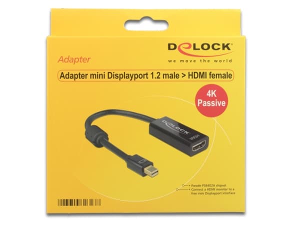 Delock 4K Passive - Video adapter - Mini DisplayPort hann til HDMI hunn - 20 cm - svart - 4K-støtte