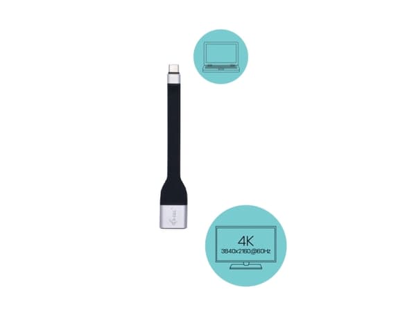 i-Tec USB-C Flat DP Adapter 4K/60 Hz - Adapterkabel - 24 pin USB-C (hane) till DisplayPort (hane) - Thunderbolt 3 - 11.5 m - stöd för 4K - svart