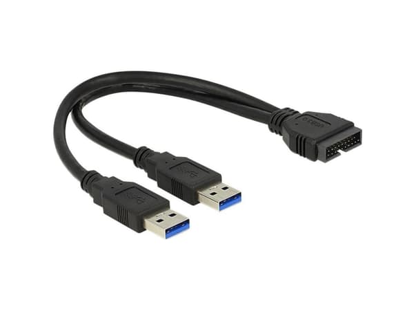 Delock - Intern-til-ekstern USB-kabel - 19-pins USB 3.0-plugg (hann) til USB-type A (hann) - 25 cm - svart