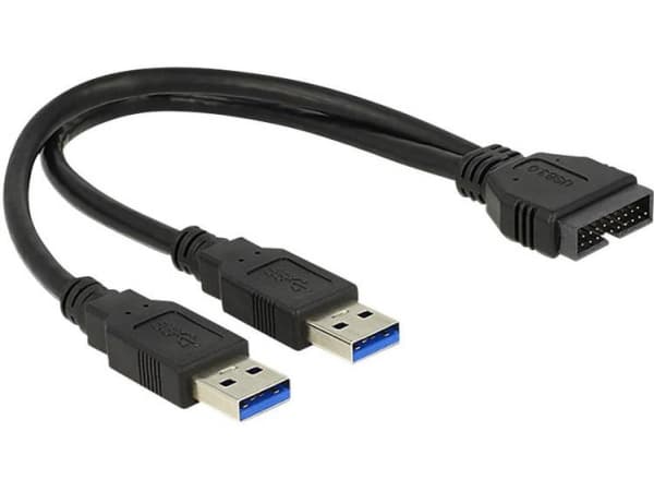 Delock - Intern-til-ekstern USB-kabel - 19-pins USB 3.0-plugg (hann) til USB-type A (hann) - 25 cm - svart