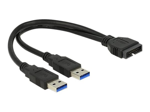 Delock - Intern-til-ekstern USB-kabel - 19-pins USB 3.0-plugg (hann) til USB-type A (hann) - 25 cm - svart