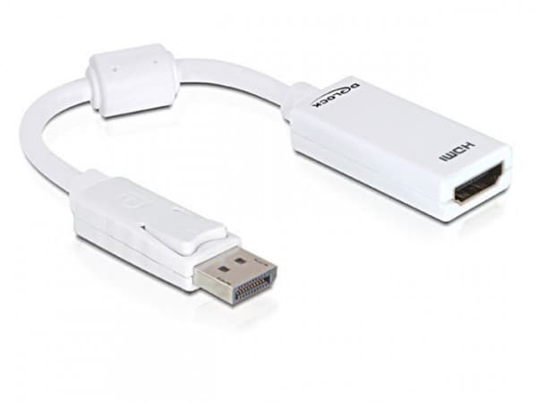 DeLOCK 61767, 0,125 m, DisplayPort, HDMI-tyyppi A (vakio), Uros, Naaras, Valkoinen
