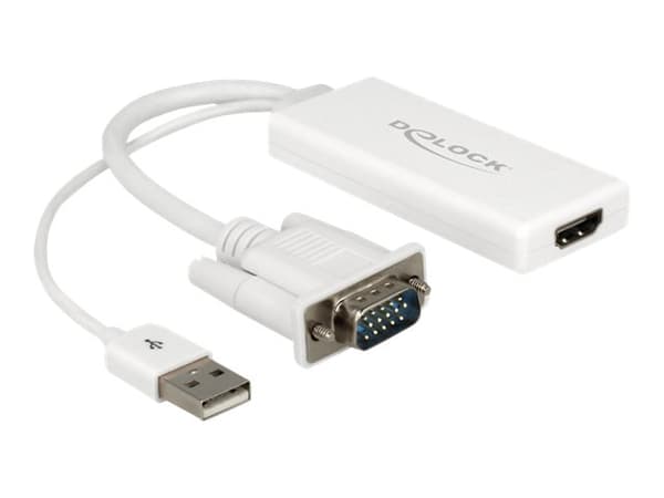 Delock - Video/audio-adapter - USB, 15 pin D-Sub (DB-15) hann til HDMI hunn - 25 cm - hvit