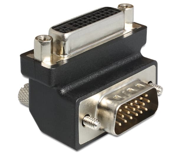 Delock Adapter DVI 24+5 female / VGA 15 pin male 90°angled - VGA-adapter - HD-15 (VGA) (hann) til DVI-I (hunn) - 90°-kontakt, tommelskruer