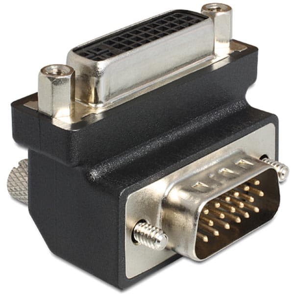 Delock Adapter DVI 24+5 female / VGA 15 pin male 90°angled - VGA-adapter - HD-15 (VGA) (hann) til DVI-I (hunn) - 90°-kontakt, tommelskruer