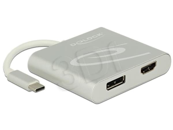 Delock - Ekstern videoadapter - USB-C - HDMI, DisplayPort - sølv - løsvekt