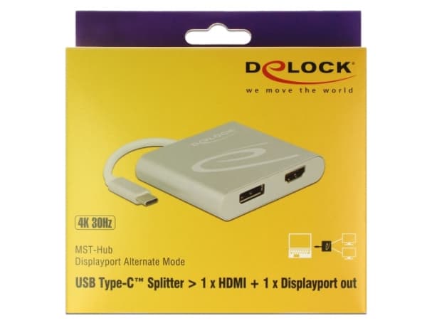 Delock - Ekstern videoadapter - USB-C - HDMI, DisplayPort - sølv - løsvekt