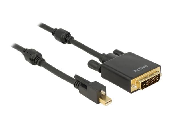 Delock Cable mini Displayport 1.2 male with screw > DVI male 4K Active - Videokonverter - Parade PS171 - DisplayPort - DVI - svart