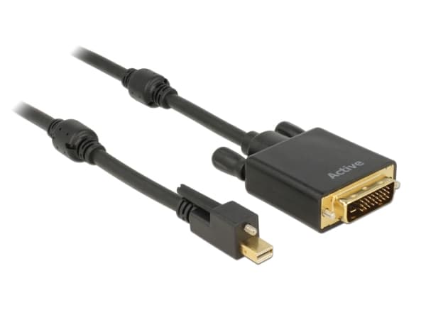 Delock Cable mini Displayport 1.2 male with screw > DVI male 4K Active - Videokonverter - Parade PS171 - DisplayPort - DVI - svart