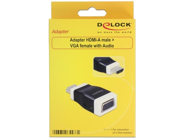 Delock - Video/audio-adapter - HDMI hann til HD-15 (VGA), mini-phone stereo 3.5 mm hunn - svart, hvit
