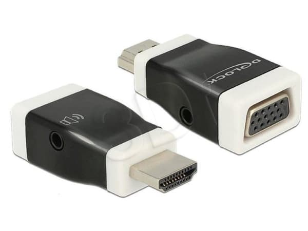 Delock - Video/audio-adapter - HDMI hann til HD-15 (VGA), mini-phone stereo 3.5 mm hunn - svart, hvit