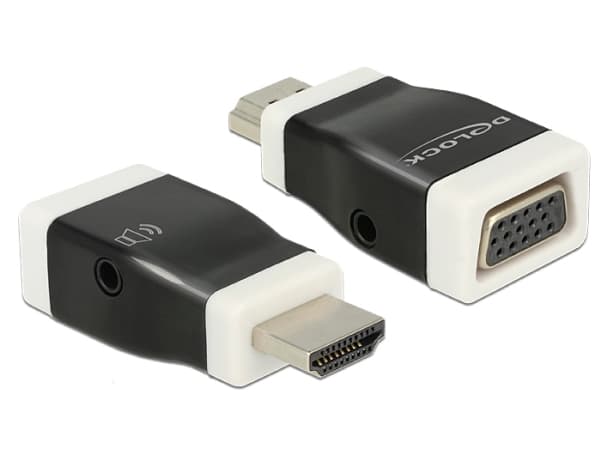 Delock - Video/audio-adapter - HDMI hann til HD-15 (VGA), mini-phone stereo 3.5 mm hunn - svart, hvit