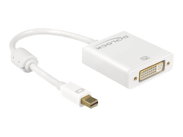 Delock - Video adapter - enkeltlenke - Mini DisplayPort (hann) til DVI-I (hunn) - DisplayPort 1.2 - 20 cm - tommelskruer, 4K-støtte - hvit