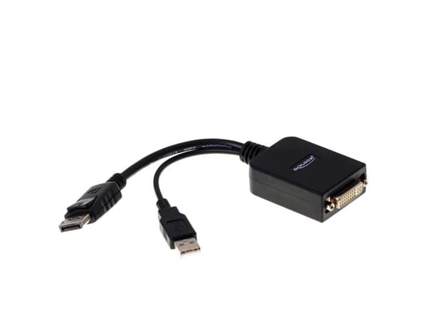 Delock - DisplayPort-adapter - dobbeltlenke - DVI-I (hunn) til DVI-I, USB (kun strøm) (hann) - 23 cm - aktiv