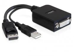 Delock - DisplayPort-adapter - dobbeltlenke - DVI-I (hunn) til DVI-I, USB (kun strøm) (hann) - 23 cm - aktiv