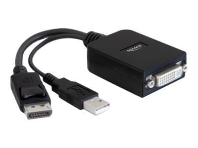 Delock - DisplayPort-adapter - dobbeltlenke - DVI-I (hunn) til DVI-I, USB (kun strøm) (hann) - 23 cm - aktiv