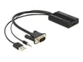 Miniatyrbilde 1 av 5: Delock VGA to HDMI Adapter with Audio - Video/audio-adapter - 15 pin D-Sub (DB-15), minijakk, USB (kun strøm) hann til HDMI hunn - 25 cm - svart