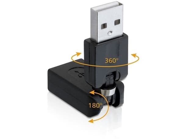 Delock Rotation adapter - USB-adapter - USB (hane) till USB (hona) - USB 2.0 - 6.5 cm - svart