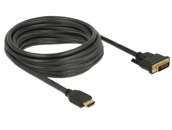 Delock - Adapterkabel - DVI-D hann til HDMI hann - 5 m - trippel beskyttelse - svart - tommelskruer