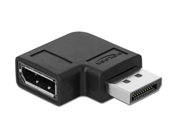 Delock - DisplayPort-adapter - DisplayPort (hane) högervinklad till DisplayPort (hona) - DisplayPort 1.4 - 3.3 V - 8K UHD-stöd (7680 x 4320) - svart
