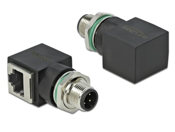 Delock - Nettverksadapter - 4-pins M12 (hann) rett til RJ-45 (hunn) vinklet - CAT 5e - svart