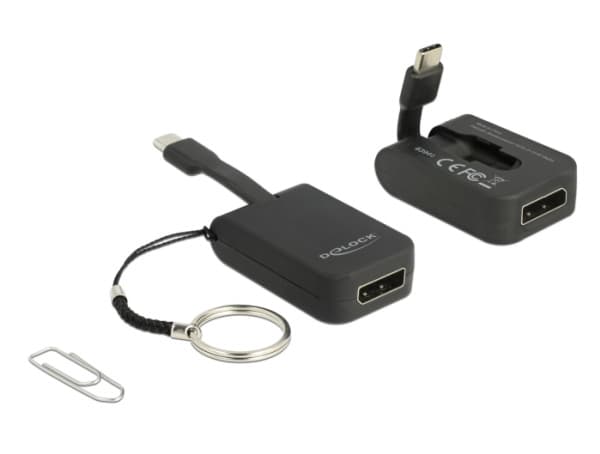 Delock - Videokort - 24 pin USB-C (hane) till DisplayPort (hane) - DisplayPort 1.2 - 3 cm - stöd för 4K - svart