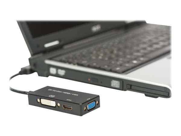 ASSMANN - Video adapter - DisplayPort hann til HDMI, DVI-D, 15 pin D-Sub (DB-15) hunn - 20 cm - trippel beskyttelse - svart - formstøpt, 4K-støtte
