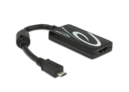 Delock - Adapter för video / ljud - 5 pin Micro-USB (MHL) hane till HDMI, Mikro-USB typ B (endast ström) hona - 20 cm - svart - stöd för 4K
