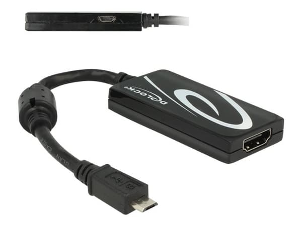 Delock - Adapter för video / ljud - 5 pin Micro-USB (MHL) hane till HDMI, Mikro-USB typ B (endast ström) hona - 20 cm - svart - stöd för 4K