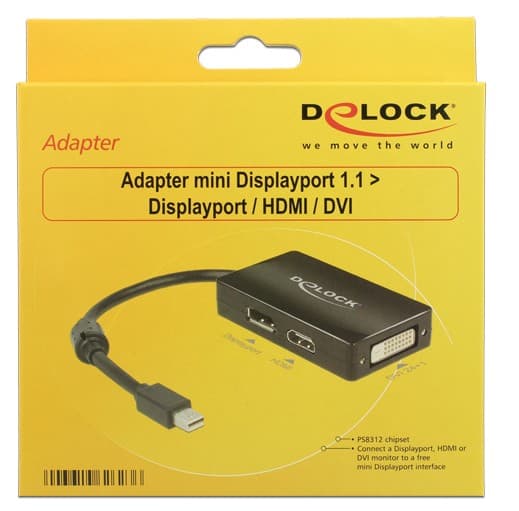 Delock - DisplayPort-adapter - Mini DisplayPort (hane) till DVI-D, HDMI, DisplayPort (hona) - 16 cm - svart
